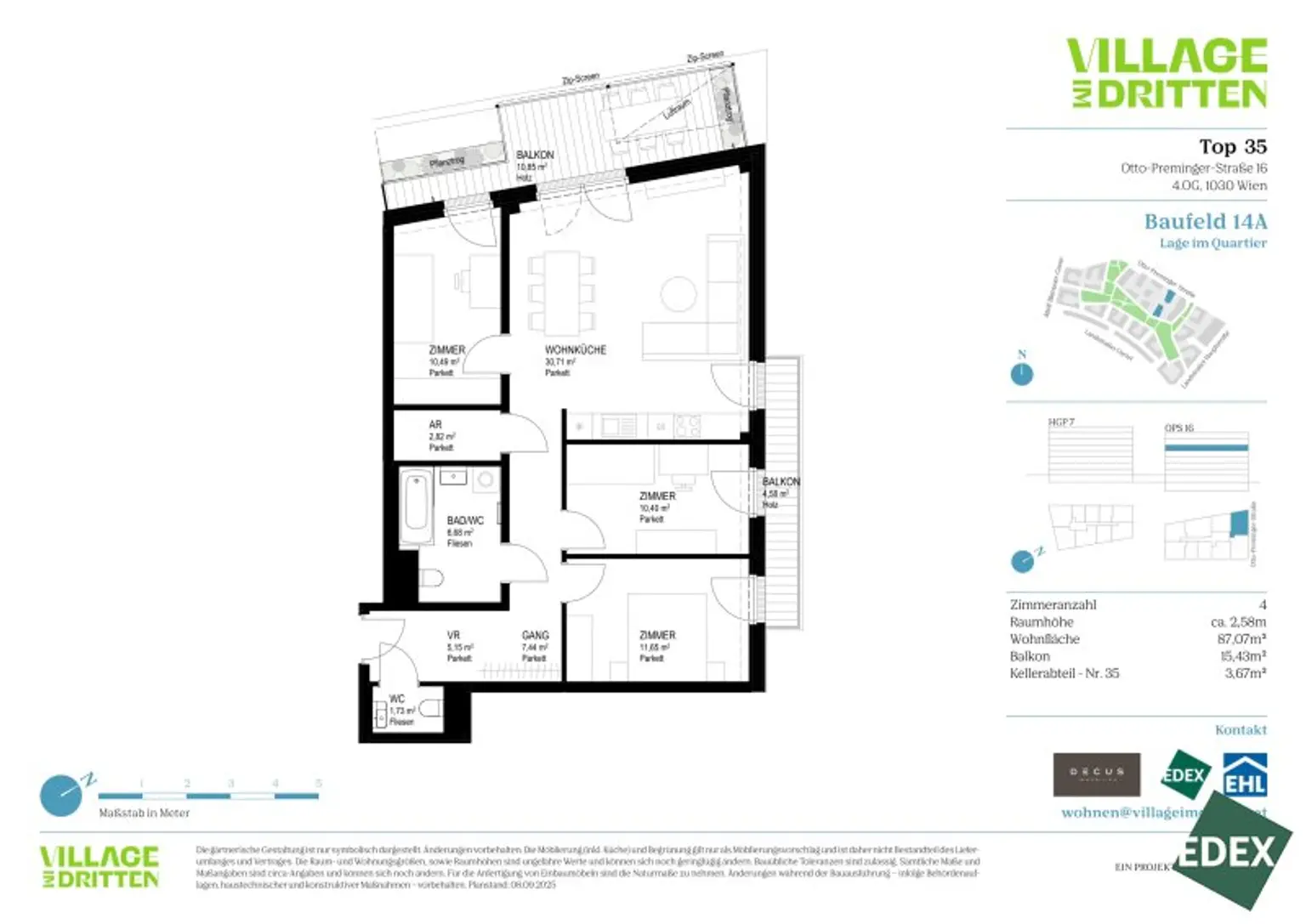 VILLAGE IM DRITTEN | MODERNE 4-ZIMMER WOHNUNG MIT 2 BALKONEN