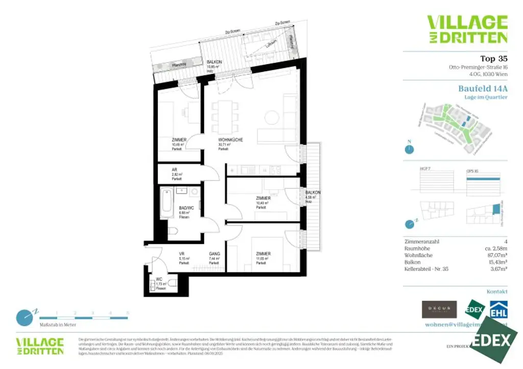 VILLAGE IM DRITTEN | MODERNE 4-ZIMMER WOHNUNG MIT 2 BALKONEN