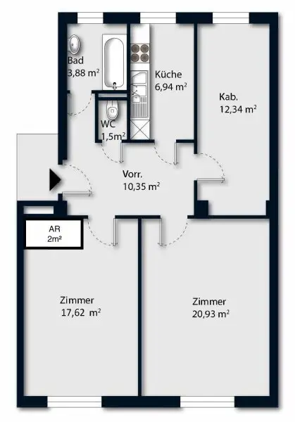 Frisch renovierte 3-Zimmer-Wohnung; auch für WGs geeignet