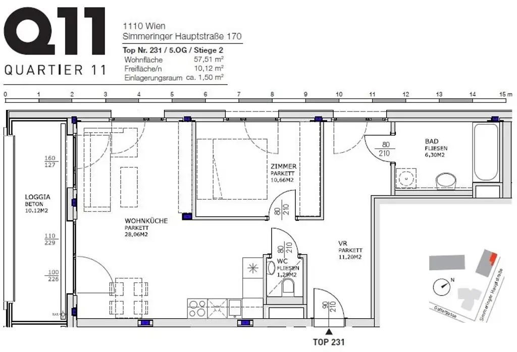 Q11 Leben in Simmering - 
Lichtdurchflutete Loggiawohnung mit 2 Zimmern und Deckenkühlung!