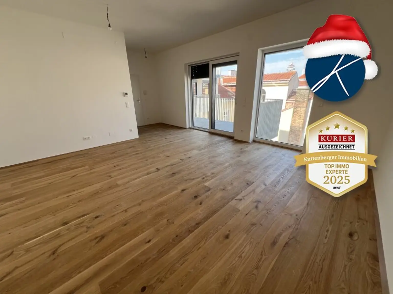 30 m², Parkett, großzügige Wohnküche mit Balkonausgang