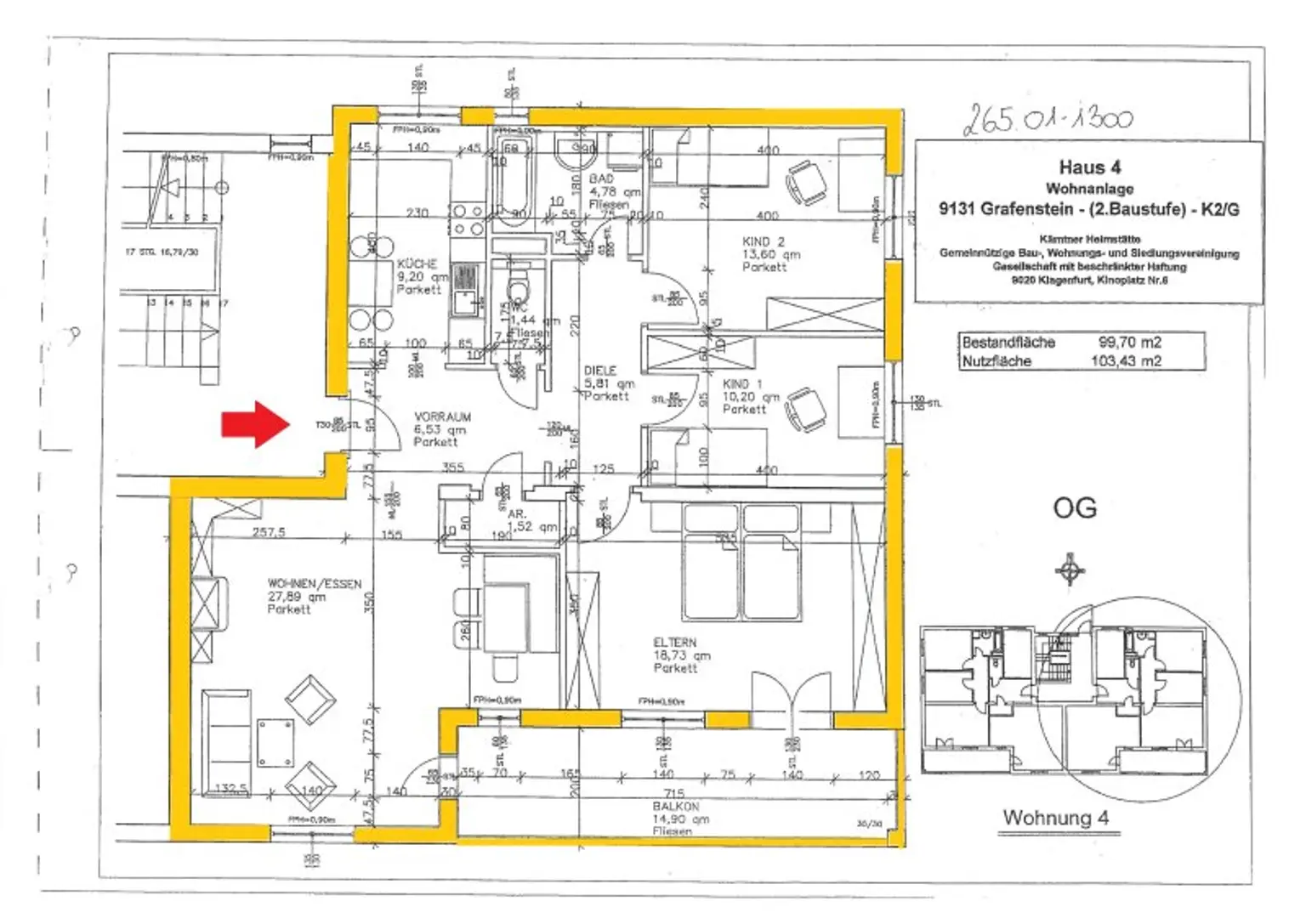 Traumhafte 100m² 4 Zi Wohnung plus 15,00m² Südbalkon in Grafenstein - 10 min. nach Klagenfurt