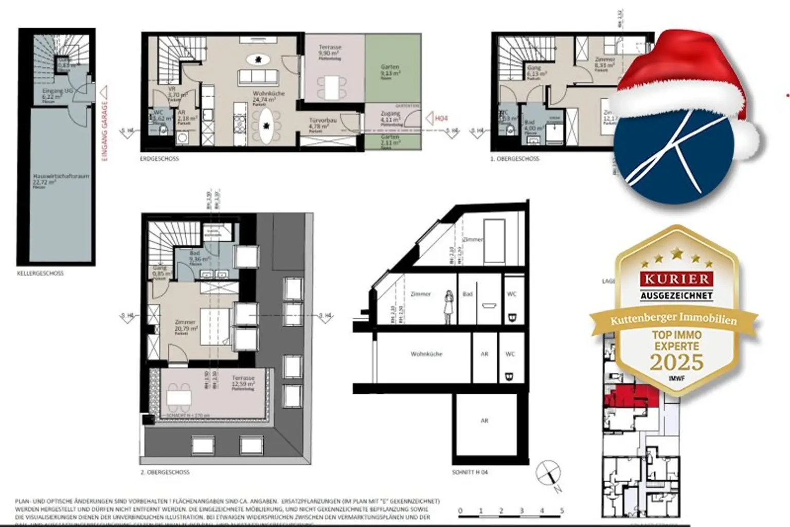 Pläne: KG, EG, 1.OG, 2.OG