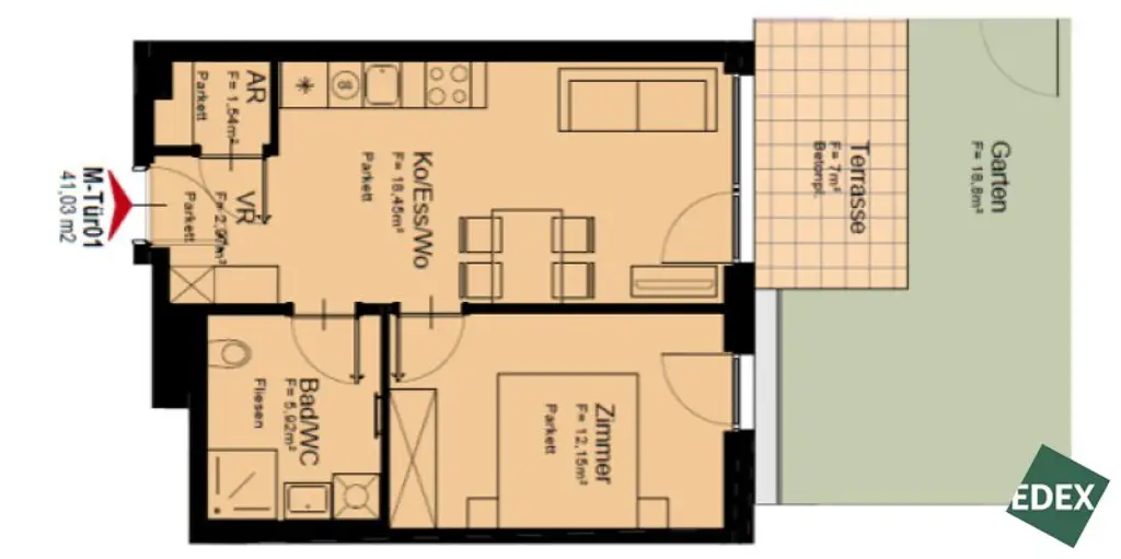 Ab sofort: Moderne 2-Zimmer-Wohnung mit Terrasse und Garten nahe U1