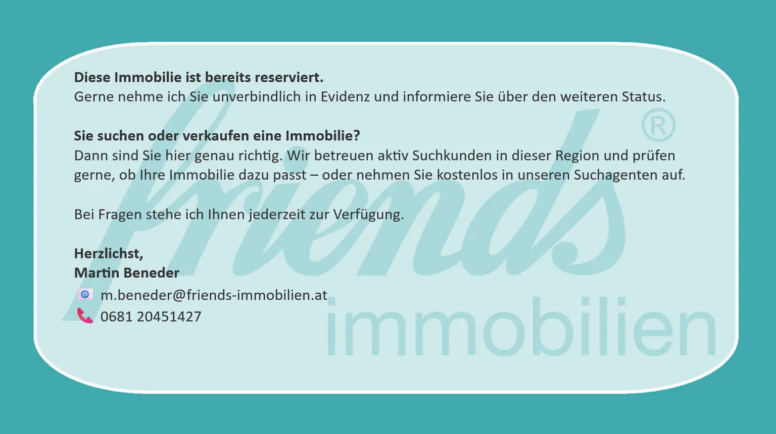 Reserviert Bild allgemein Friends Martin Beneder