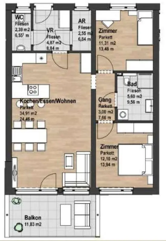Neubauwohnung in Seiersberg – Pirka BK 2 Top 6