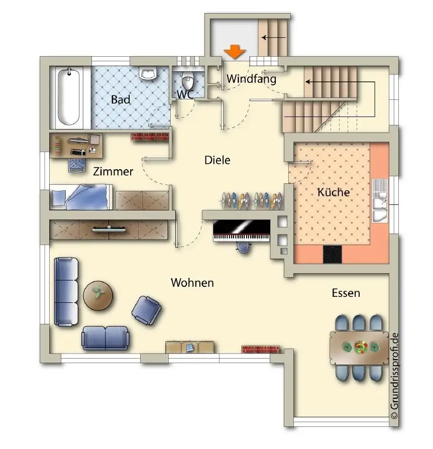 Grundriss EG digital möbliert