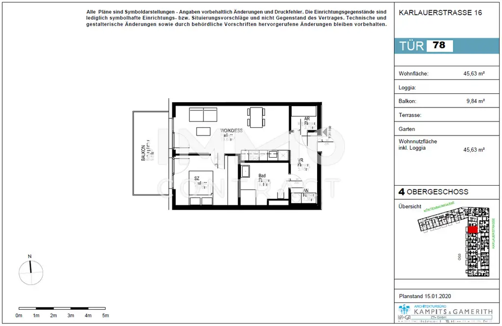 CITY SUITES GRAZ:  2 Zimmer-Wohnung in zentraler Innenhoflage Lage mit Balkon - Karlauerstraße 16 - Top B 78