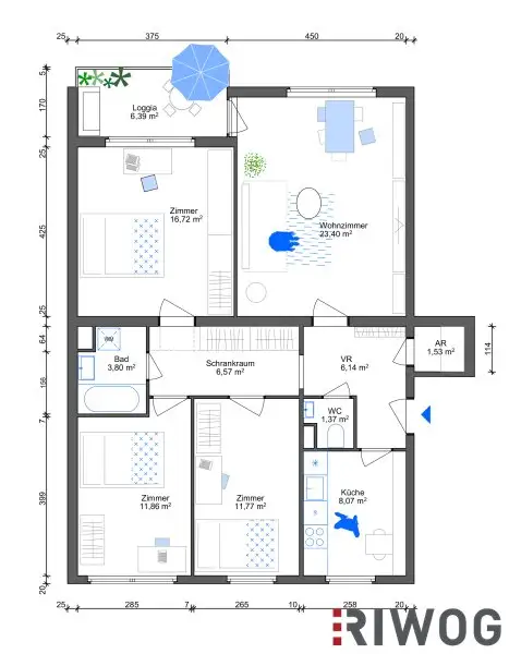 Wohnung für 3er-STUDENTEN-WG mit AUßENFLÄCHE, 4 Zimmer