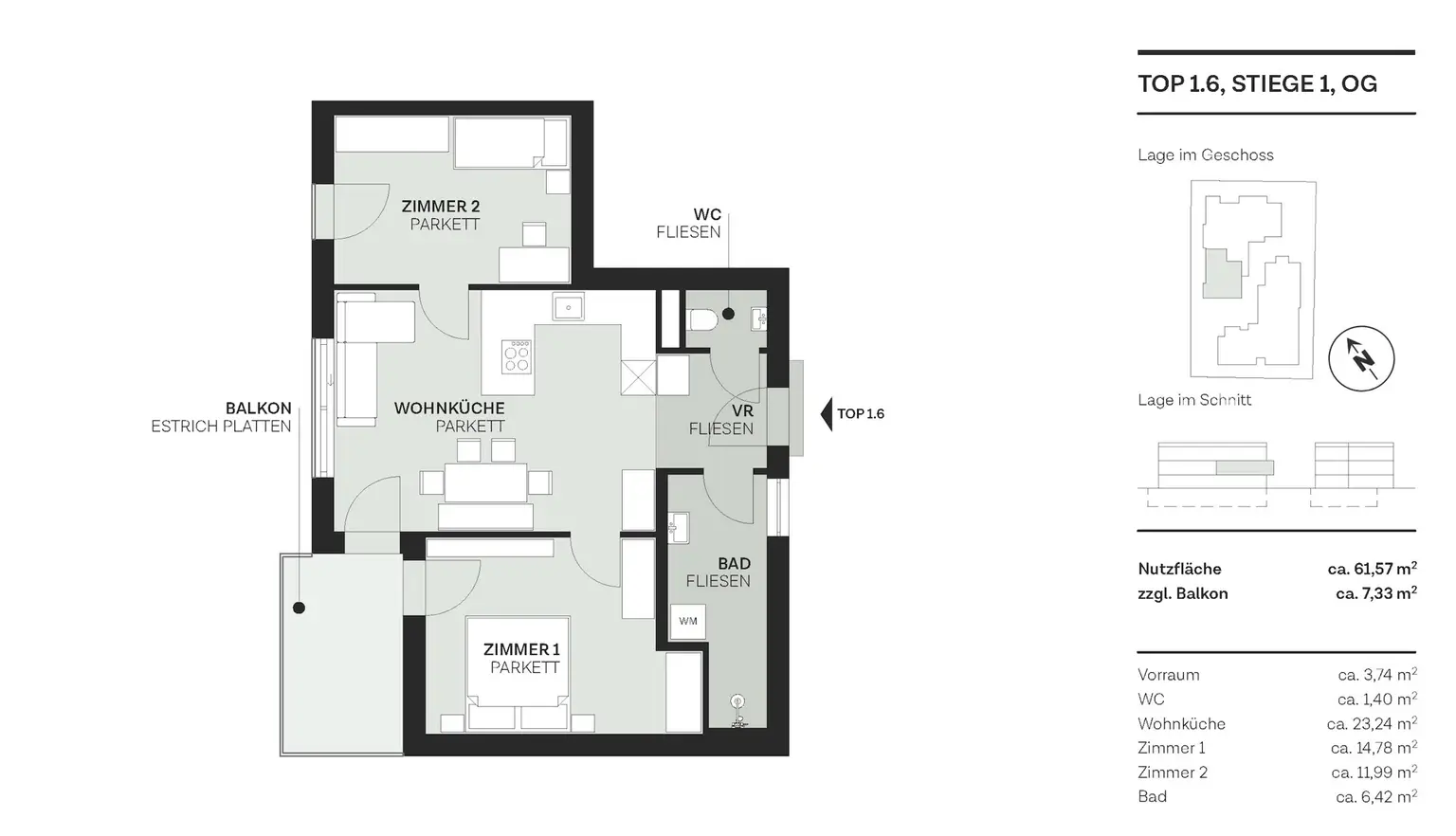 Grundriss Top 6, Stiege 1