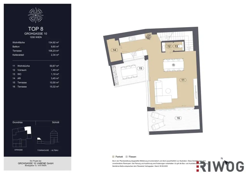 GROHGASSE 10 | innenhofseitige 4-Zimmer Maisonette-Wohnung mit herausragender Dachterrasse komplett ohne Schrägen | Townhouse
