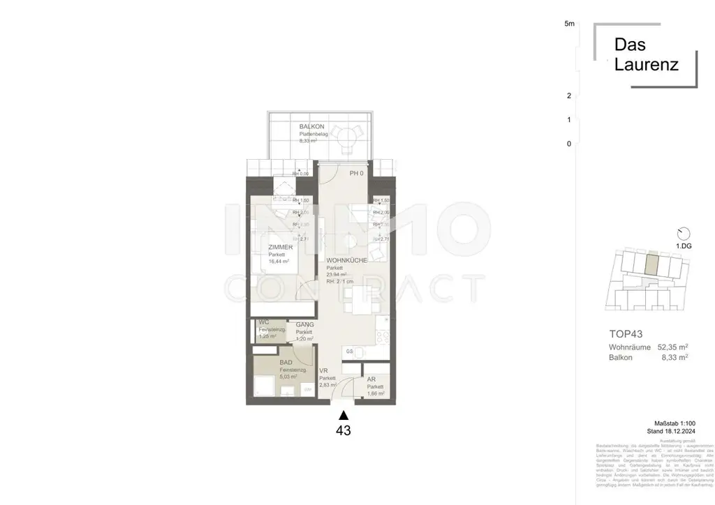 Top Weitblick Wohnung U3 2 Zimmer + Balkon - 1 bedroom apartment + balcony  ERSTBEZUG =Das Laurenz=