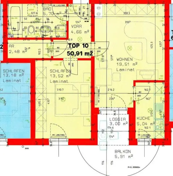 Mietwohnung (210) 51 m² mit Loggia und Balkon ca.9 m² Vermietung direkt vom Eigentümer keine Provision