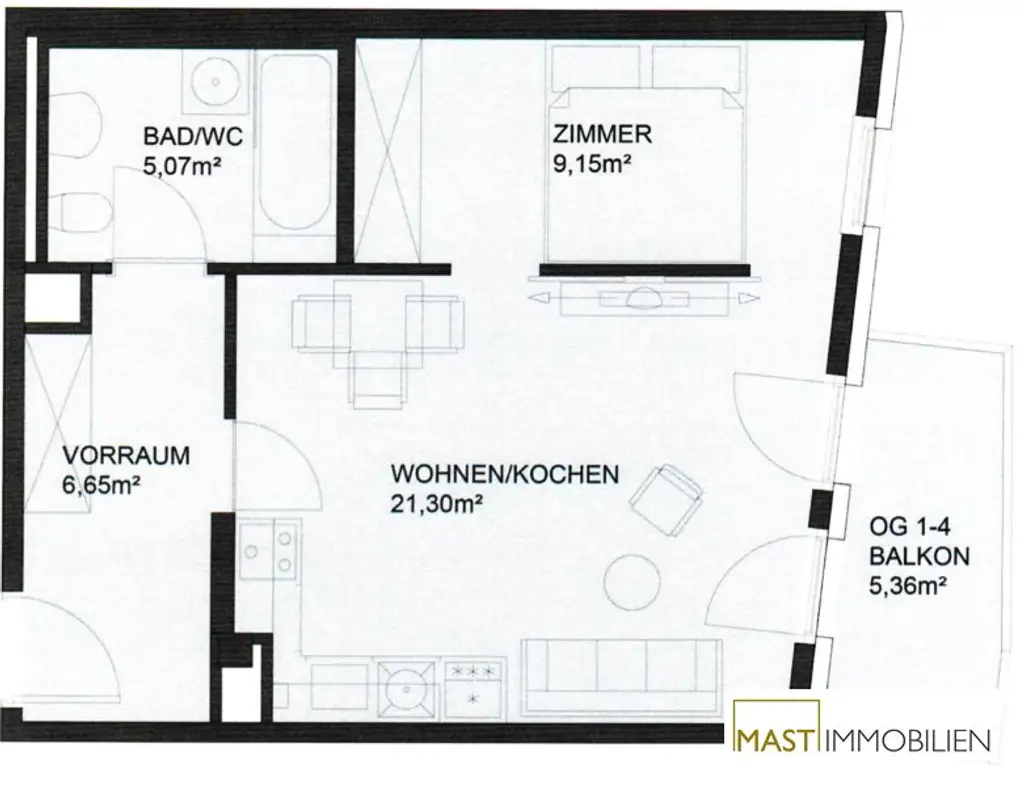 Beeindruckend aufgeteilte 2 Zimmer Balkon Wohnung in ausgezeichneter Lage, Donaufelder Straße 221