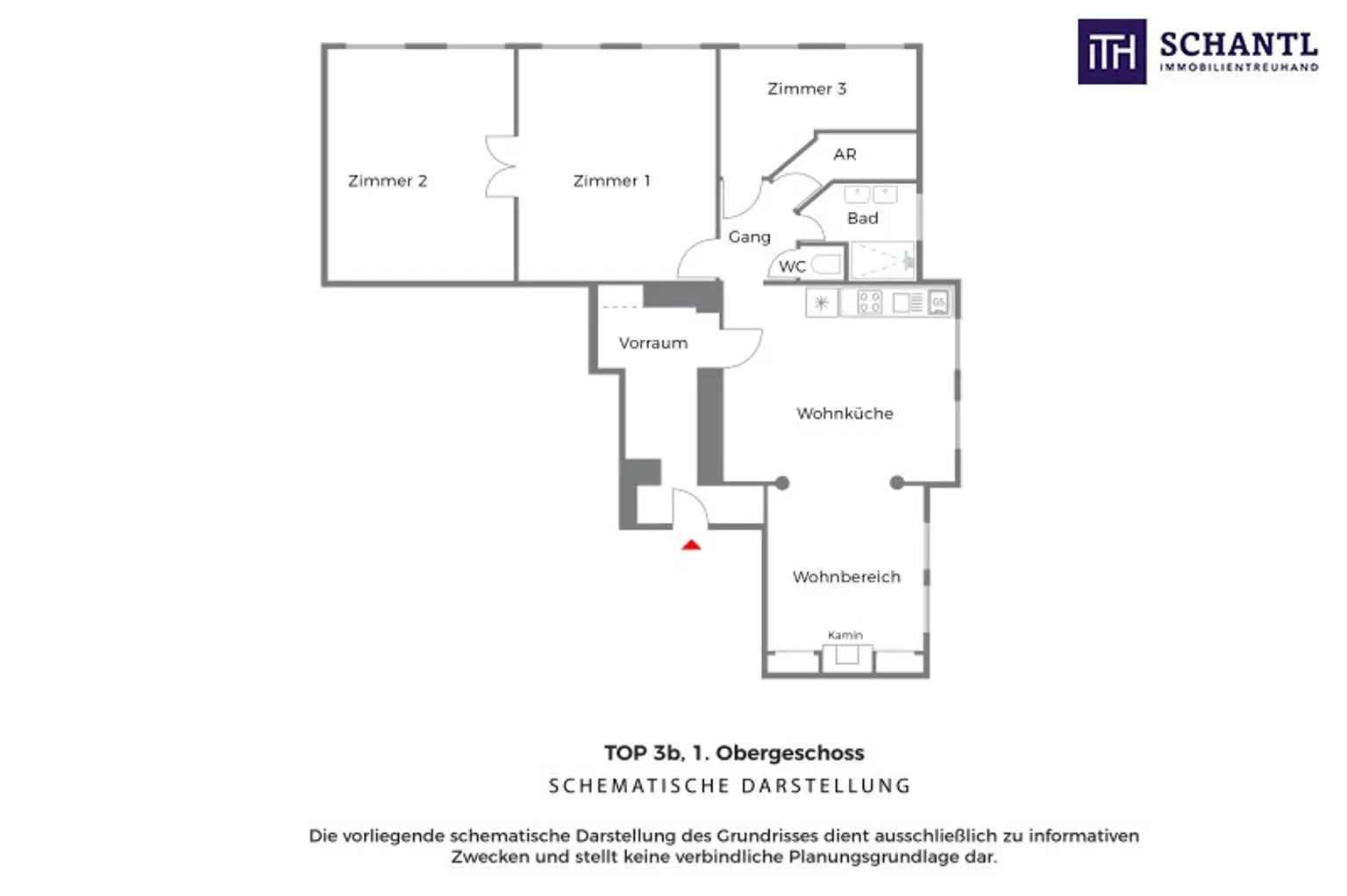 Grundriss Top 3b, schematische Darstellung