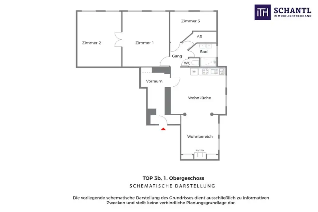 Grundriss Top 3b, schematische Darstellung