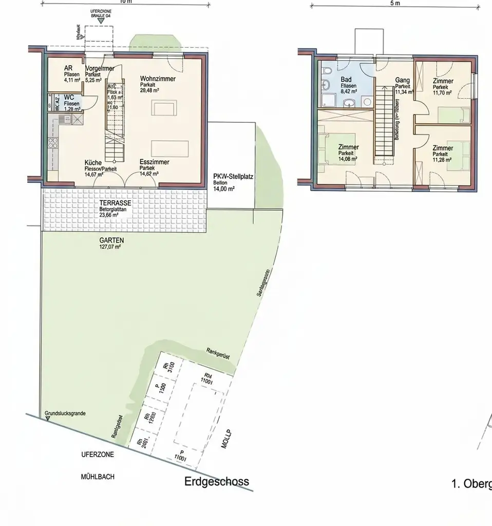 Grundriss (im Wohnzimmer wurde noch eine Wand eingezogen und ein zusätzlicher Raum geschaffen)