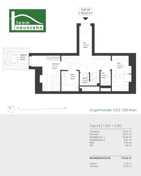 Klimatisierte Maisonette mit Dachterrasse in top Lage nahe U6, Millennium City und Donau! WG-geeignet!