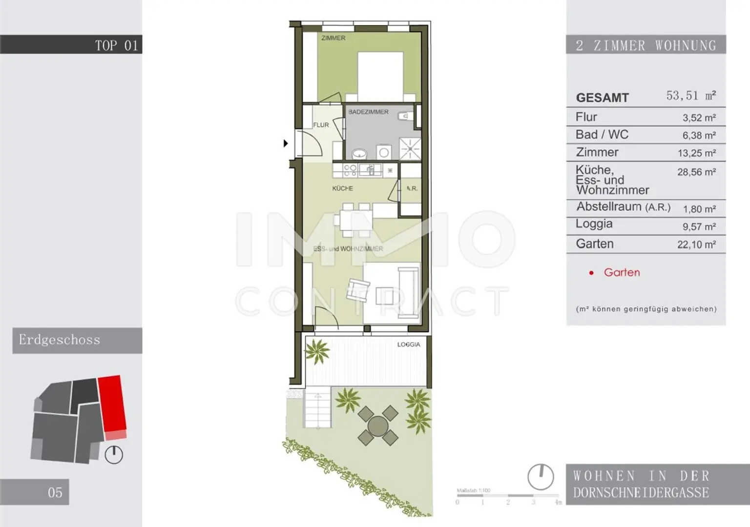 Zwei Zimmer Wohnung mit großem Balkon und EIGENGARTEN in ruhiger Innenhoflage, Dornschneidergasse 31 - Top 1