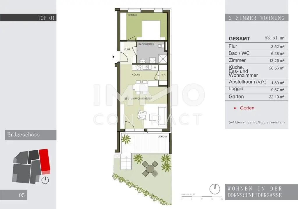 Zwei Zimmer Wohnung mit großem Balkon und EIGENGARTEN in ruhiger Innenhoflage, Dornschneidergasse 31 - Top 1
