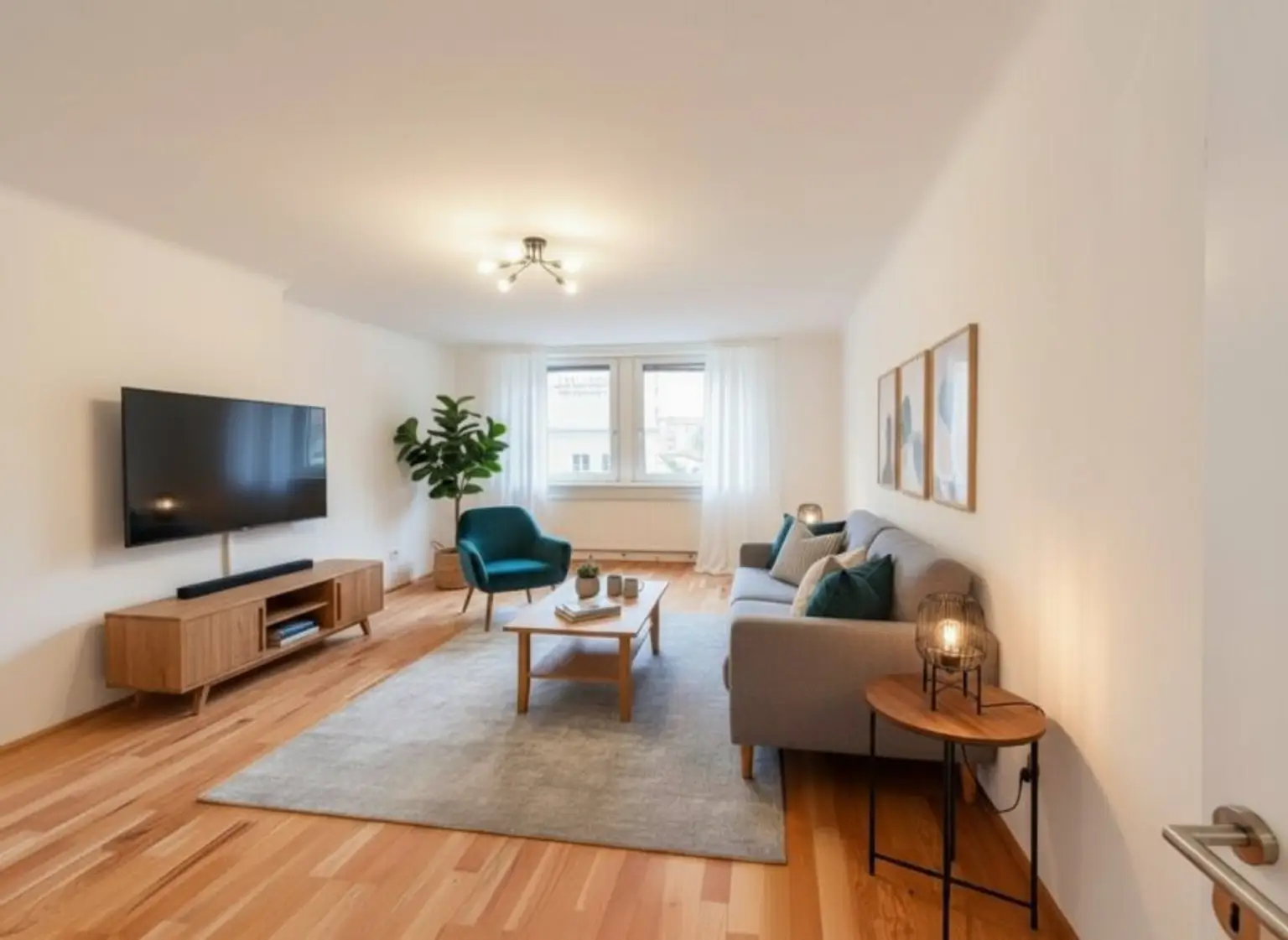 Wohnzimmer (mittels KI möbliert)