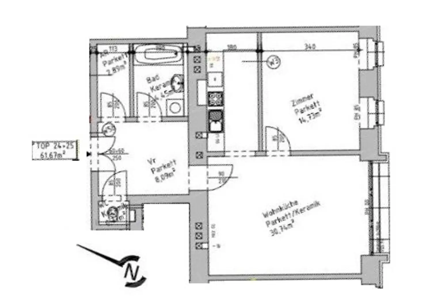 Super aufgeteilte 2 Zimmer Wohnung - unbefristet vermietet!