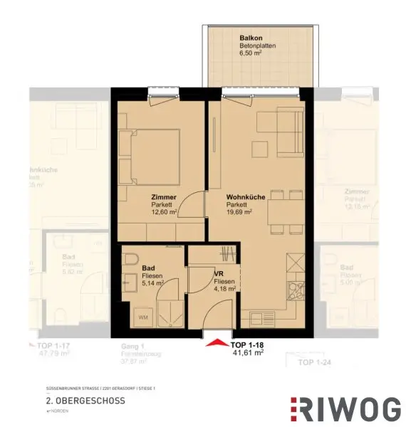 Gerasdorf bei Wien - Neubauprojekt - 2 Zimmer - Ostbalkon