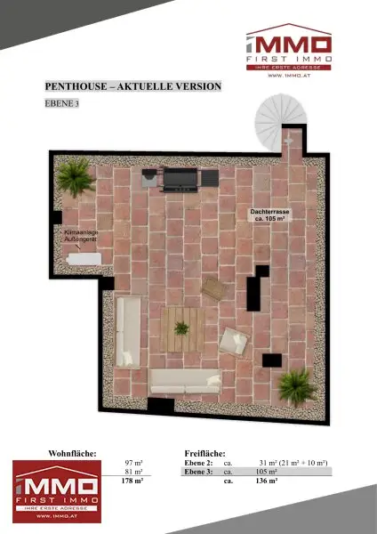 PENTHOUSE IM ZENTRUM VON KORNEUBURG MIT EINZIGARTIGER DACHTERRASSE UND 2 KFZ-STELLPLÄTZEN