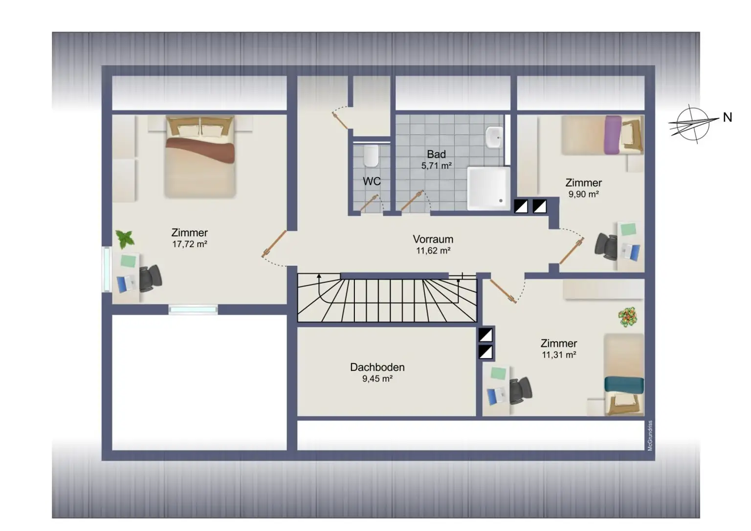 Schematischer Plan nicht ausgebautes Dachgeschoß
