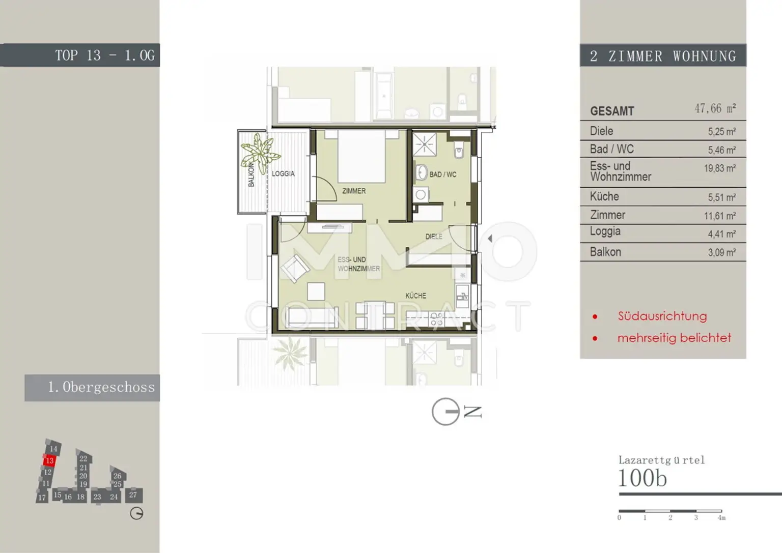 Zentrale, geförderte 2 Zimmer Wohnung mit Balkon-Lazarettgürtel 100b - Top 13