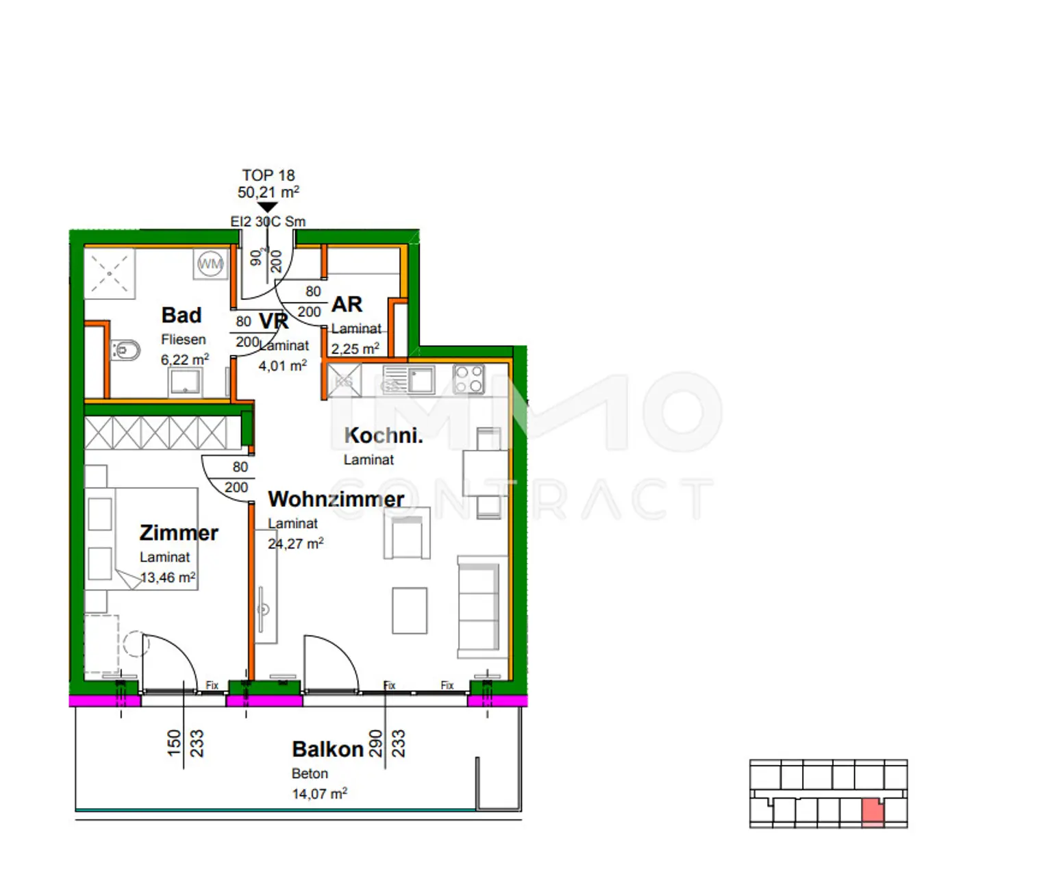 50,15qm geförderte 2ZI- Balkon-Wohnung