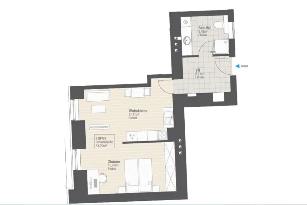Lichtdurchflutete 2-Zimmer Wohnung, Nähe Steiner Tor