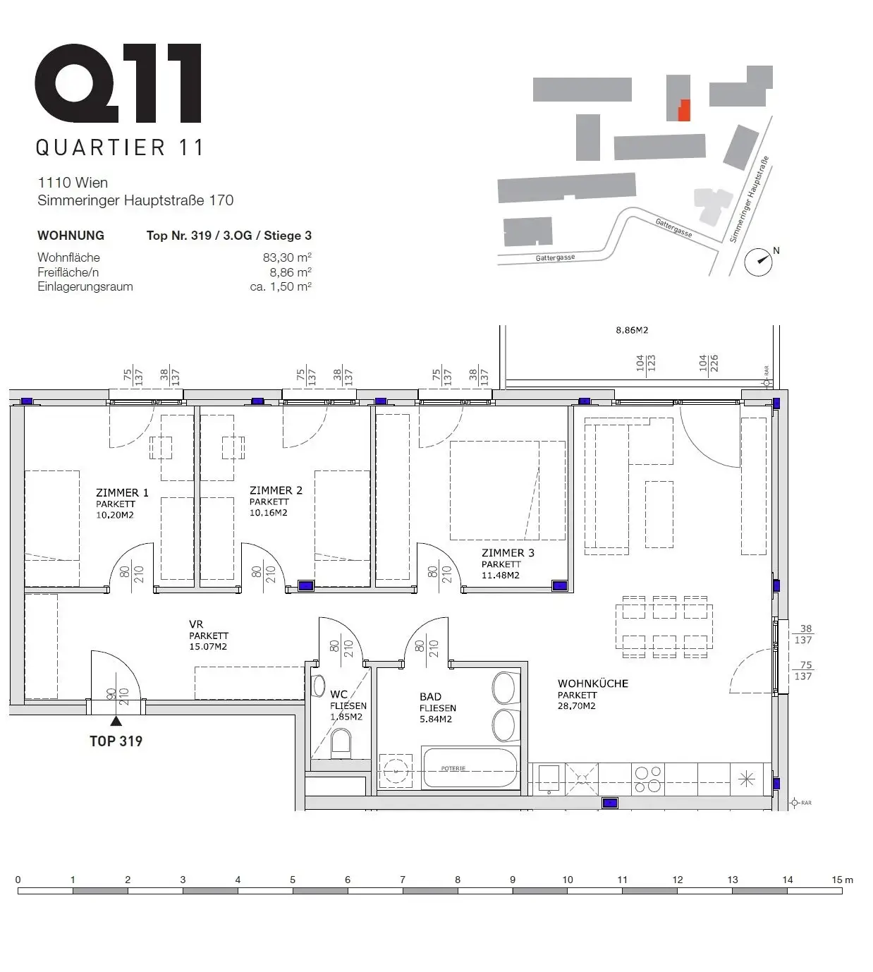Q11 Leben in Simmering - 
Lichtdurchflutete Balkonwohnung mit 4 Zimmern und Deckenkühlung!
