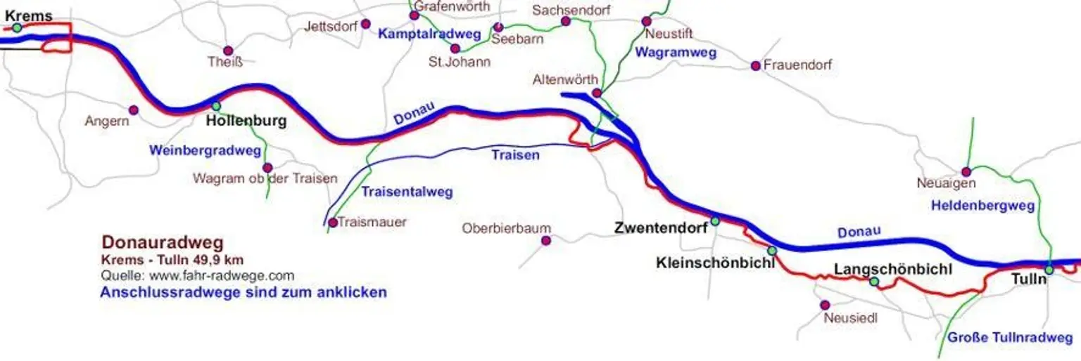 Route Donauradweg Krems-Tulln