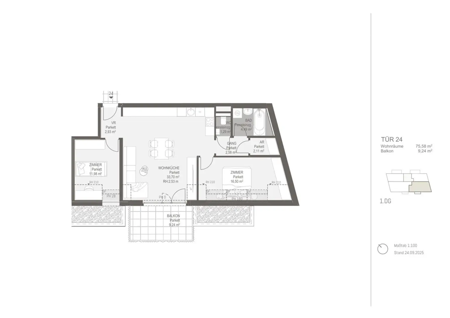 Lichtdurchflutete 3-Zimmer-Dachgeschosswohnung mit Freifläche ERSTBEZUG