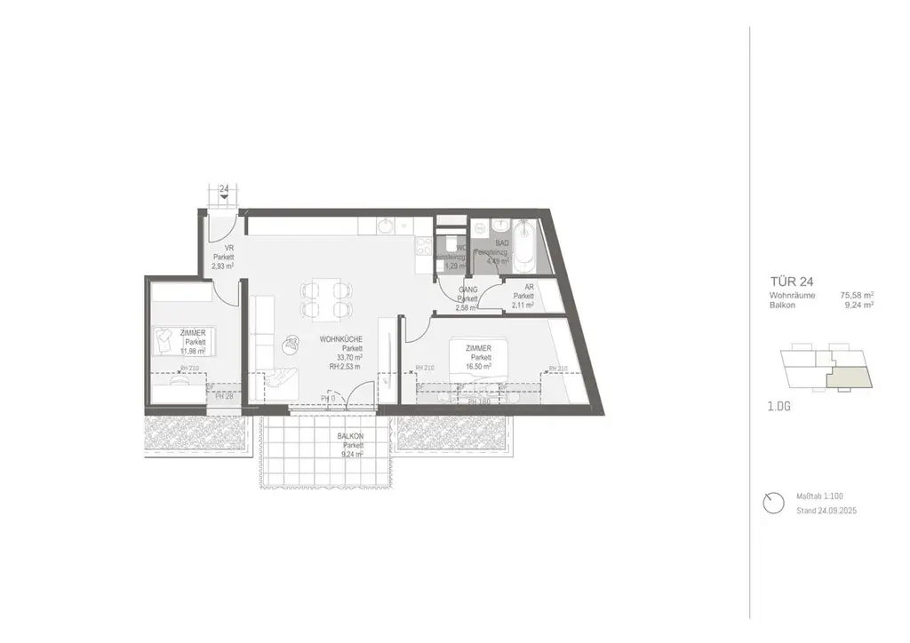 Lichtdurchflutete 3-Zimmer-Dachgeschosswohnung mit Freifläche ERSTBEZUG