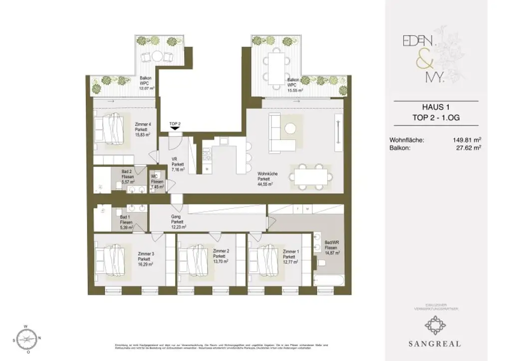 Eden & Ivy - Moderne 5-Zimmer-Altbauwohnung mit zwei großzügigen Balkonen