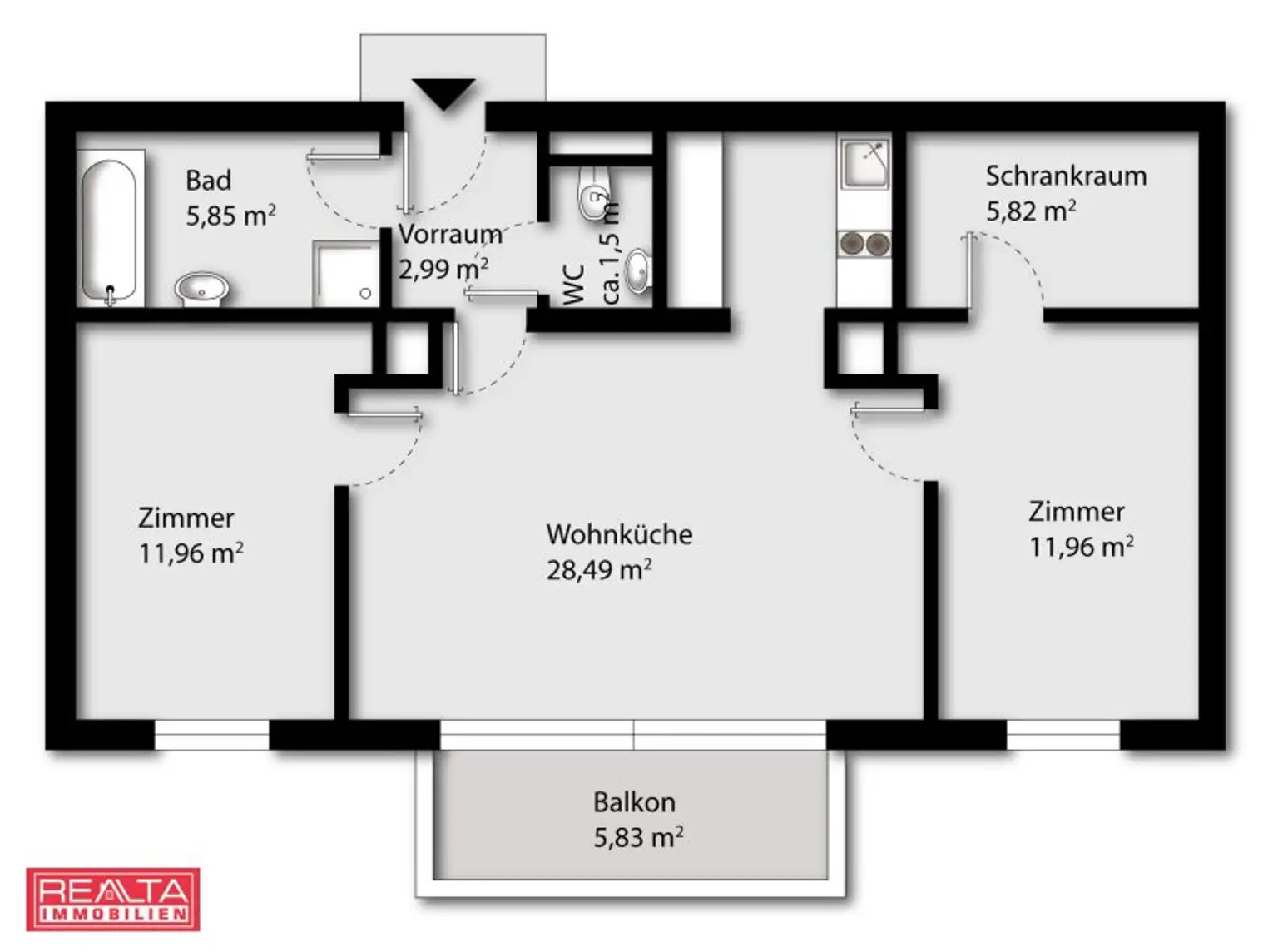 3-Zimmer-Wohnung mit Balkon, Pool und Gemeinschaftsgarten