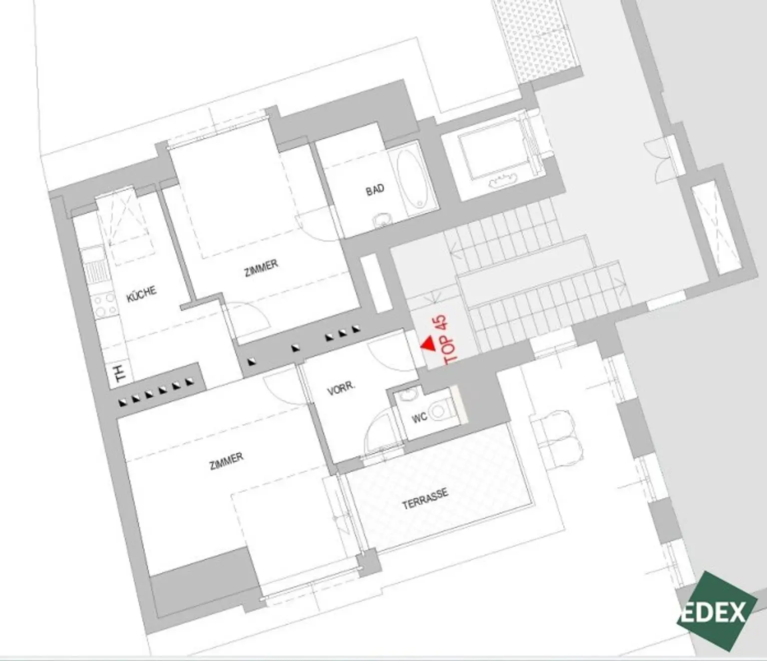 Charmante 2-Zimmer-Dachgeschosswohnung mit Süd-Terrasse und Kühlung nähe Arenbergpark