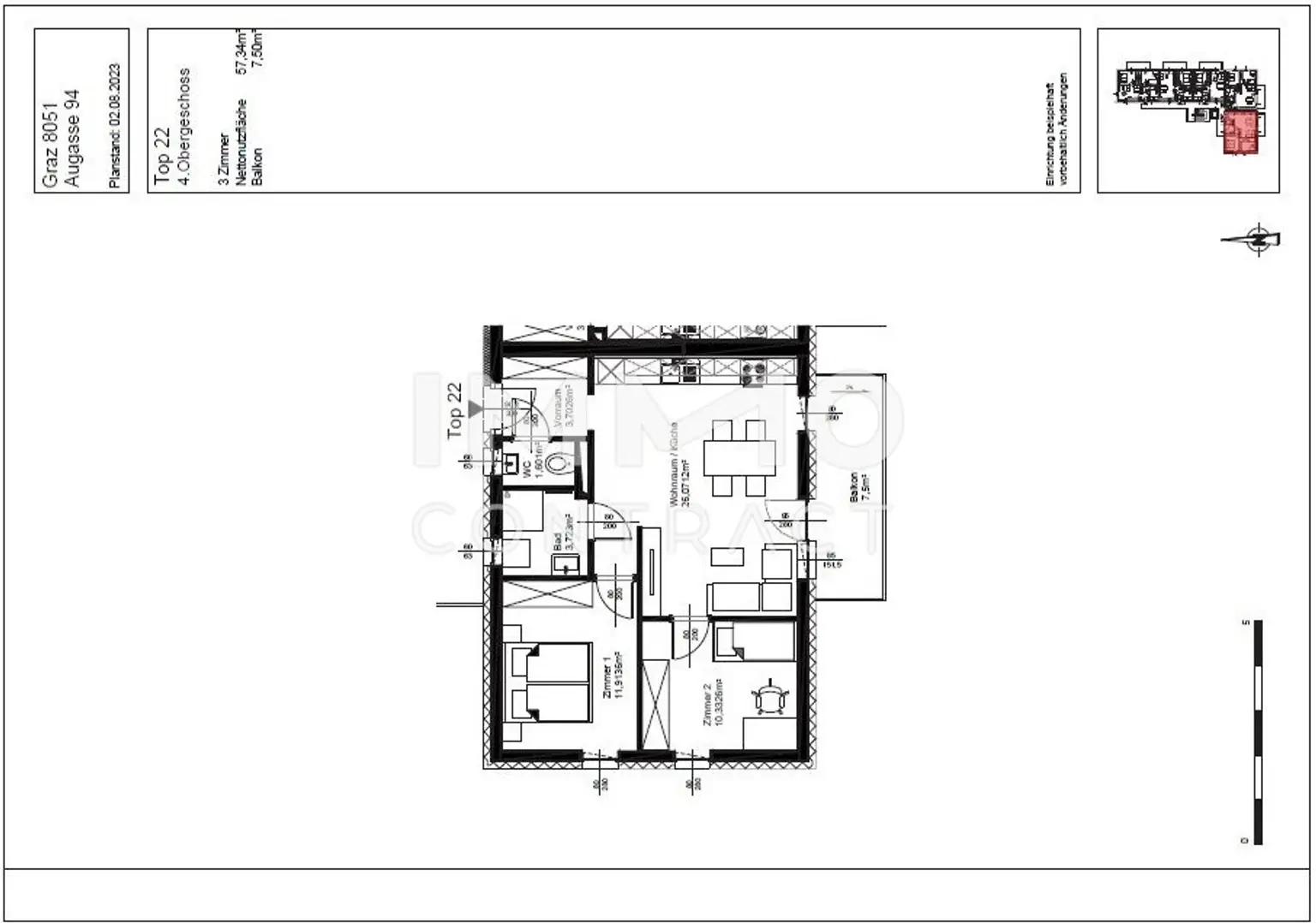 3 Zimmer Wohnung mit Balkon - Augasse 94 - Top 22