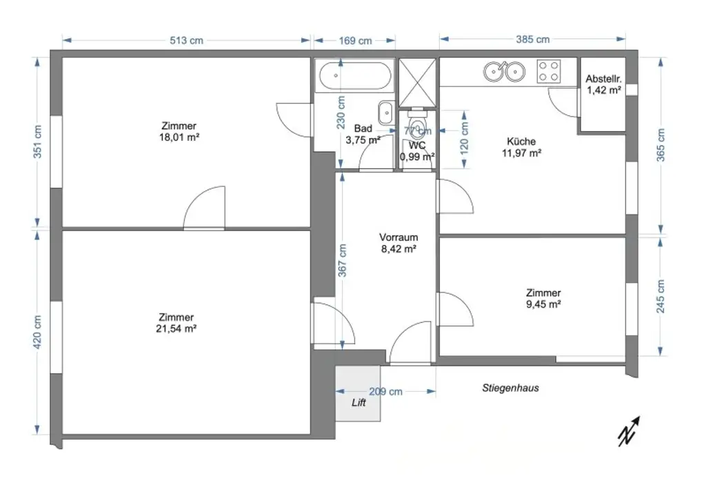 Toll geschnittene Drei-Zimmer-Wohnung mit Wohlfühl- und Ausbaupotenzial in Margareten