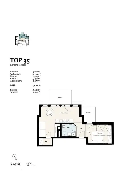 Miete: 2-Zimmer Dachgeschosswohnung mit Balkon und Terrasse | Wien Favoriten