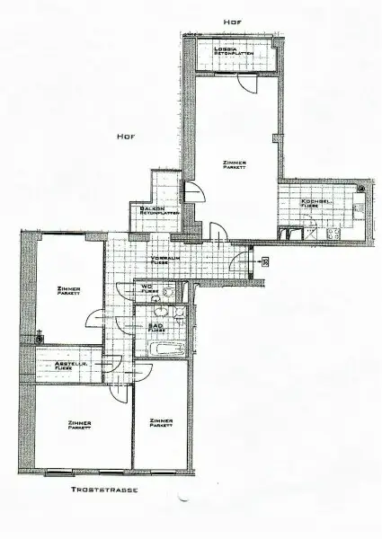 DACHGESCHOSS, gepflegte 103 m2 Neubau mit Loggia und Balkon, Wohnküche, 3 Zimmer, Wannenbad, Parketten, Holbeingasse