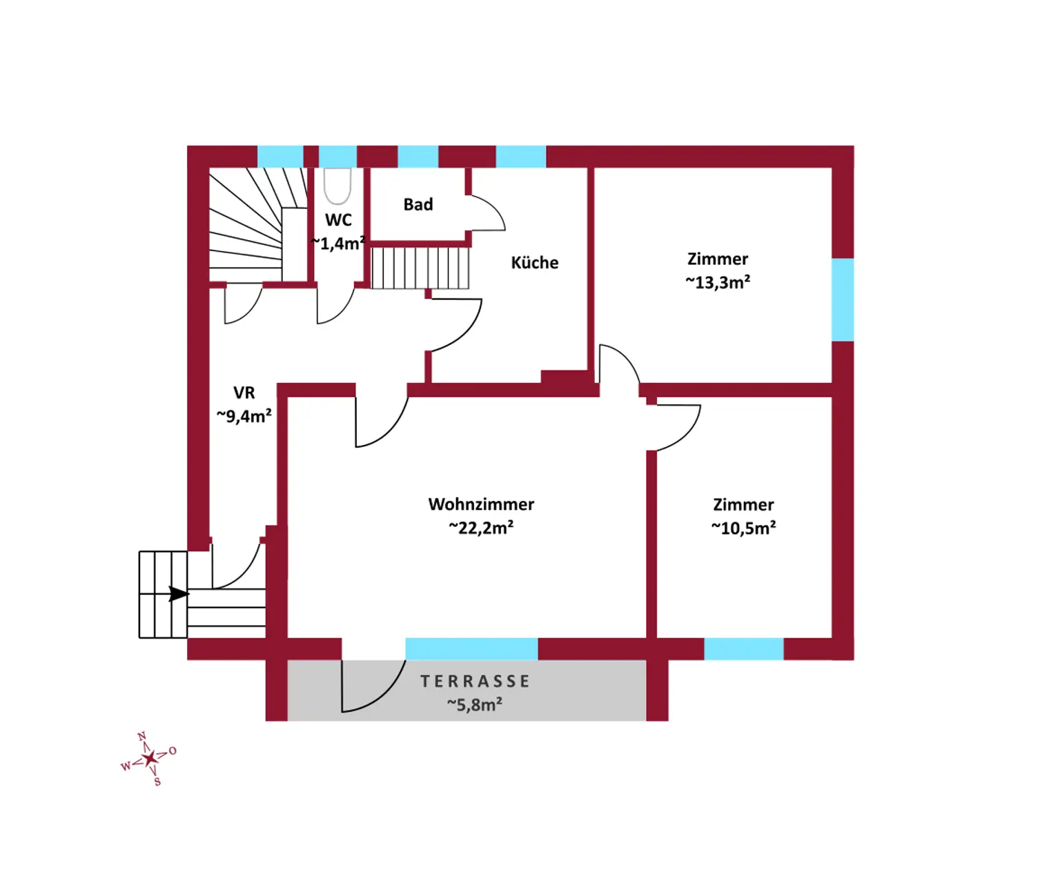 Südwest-Loggia mit Fernblick ins Grüne | Garage und Carport-Stellplatz | Absolute Ruhelage