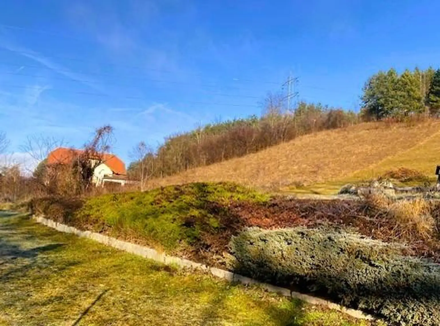 zur Straße eingezäuntes Grundstück