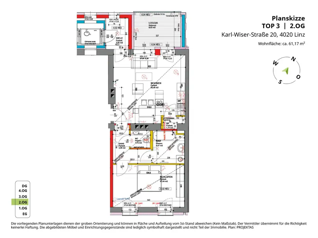 Moderne 2 Zimmerwohnung mit Küche und Loggia im Linzer Stockhofviertel