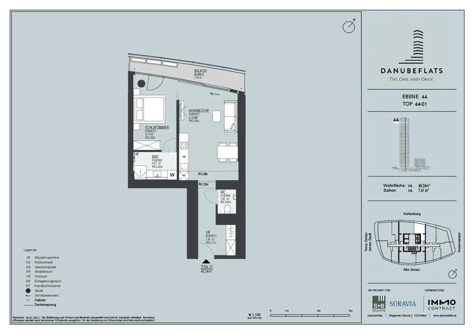 44. Etage: 2 Zimmerwohnung - High in the Sky! - Doorman, Gym, Pool UND den schönsten Ausblick auf Kahlenberg