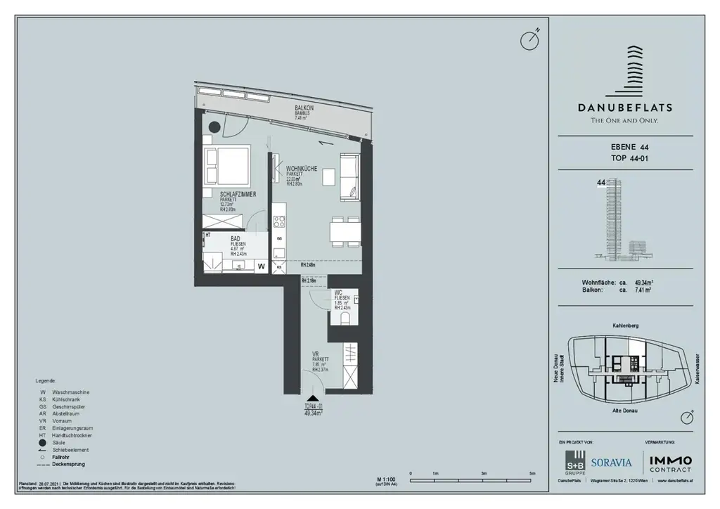 44. Etage: 2 Zimmerwohnung - High in the Sky! - Doorman, Gym, Pool UND den schönsten Ausblick auf Kahlenberg
