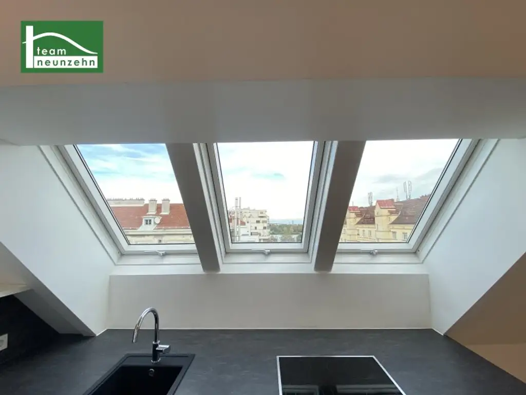 Klimatisierte Dachgeschoss-Wohnung mit Ausblick zur Donau! 5 Minuten zu U6 und S-Bahn Handelskai!