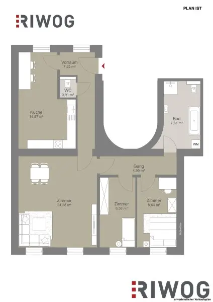 NÄHE 1. BEZIRK, DONAUKANAL UND AUGARTEN | Komplett hofseitige Altbauwohnung | Ideal auch zur WG-Nutzung | Rembrandtstraße